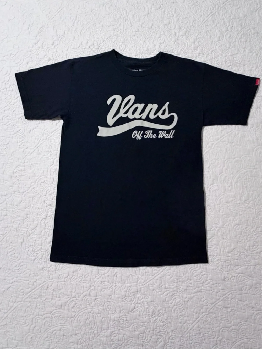 Vans | Off The Wall Classic Script Logo T-Shirt | Size Small | Navy